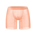 Men's solid colour ice silk boxer shorts in low-waist design shown in orange, pink, and red colours