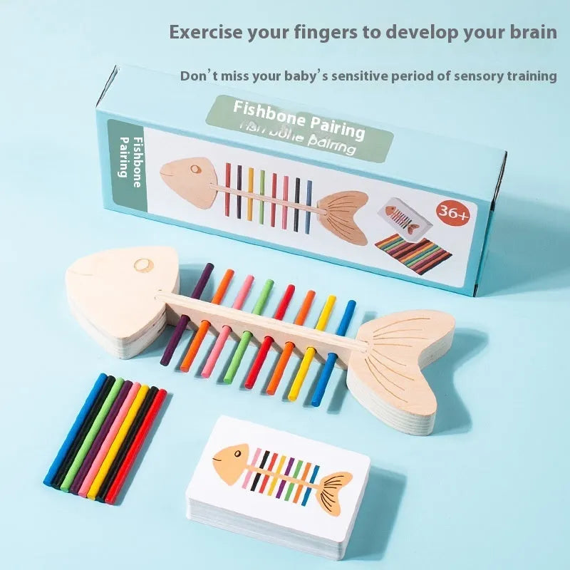 Colour cognitive pairing wooden toy with fishbone pairs design for early education
