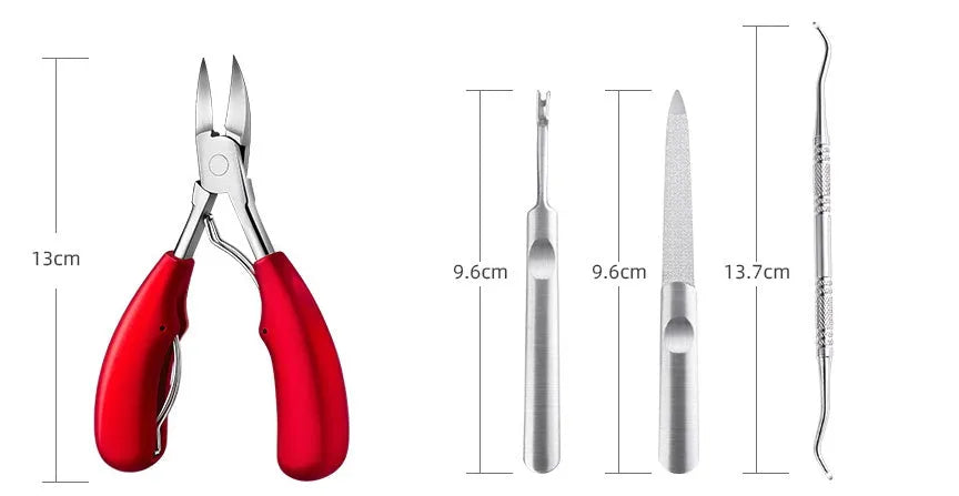 Stainless steel nail clippers set with red and black dead skin scissors and coloured ABS handles