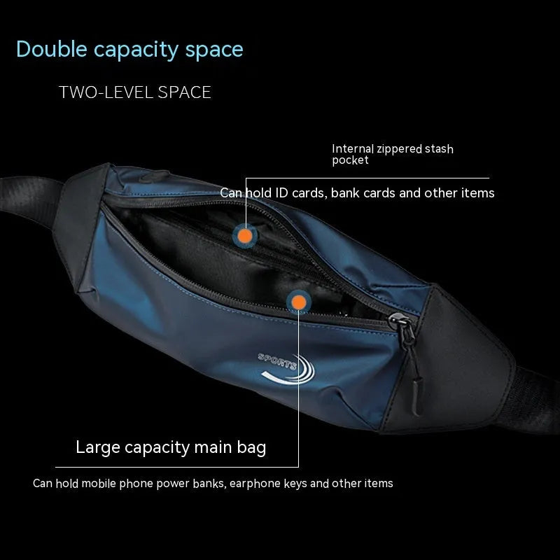 Men's blue waterproof Oxford polyester waist bag with adjustable strap and zip