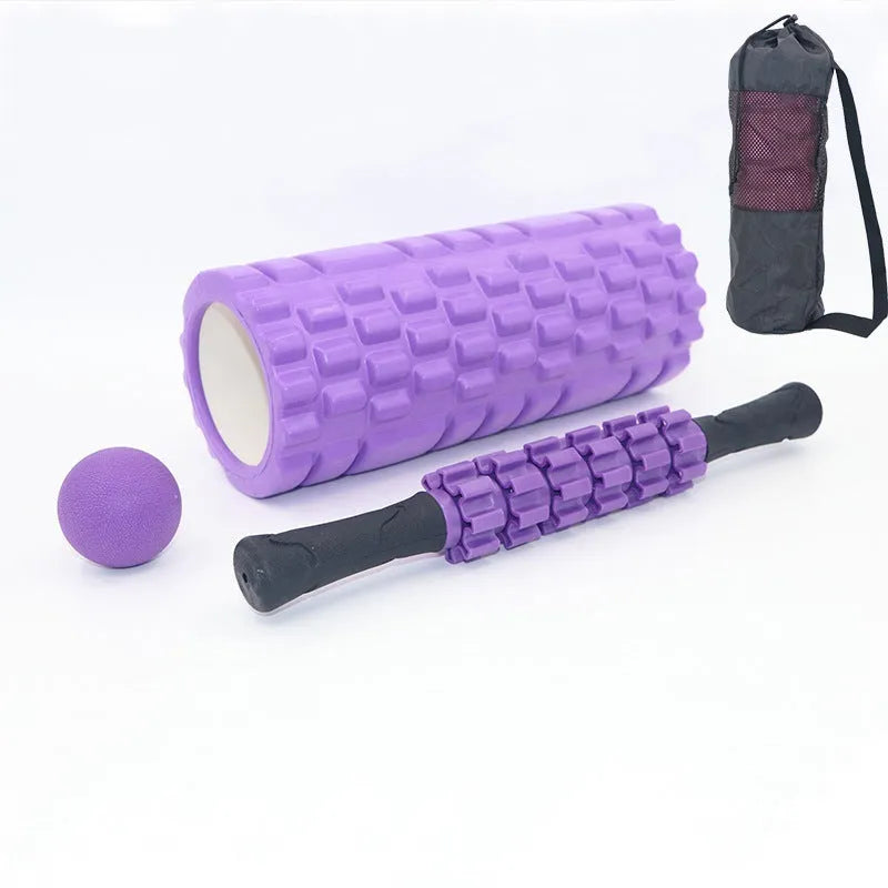 Black foam roller massage stick with gear bar design, 33cm long with six pieces