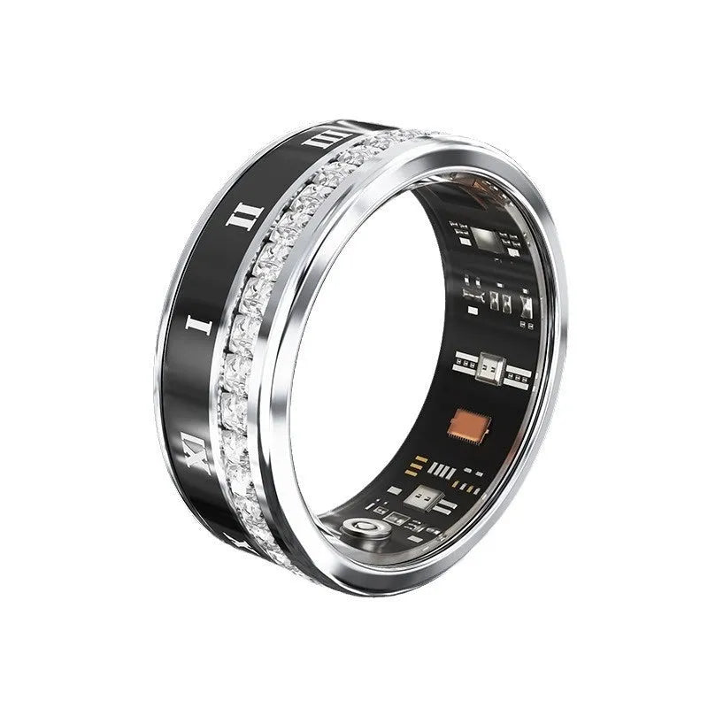 Diamond inlaid smart ring for finger wearing with blood oxygen monitoring display