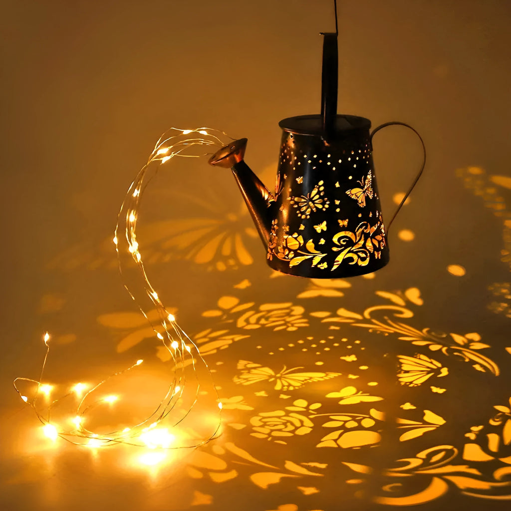 Iron solar garden lamp with butterfly pattern design for outdoor lighting