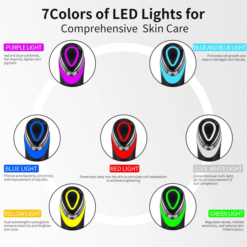Black rechargeable eye massager with red and blue light vibration therapy for face relaxation