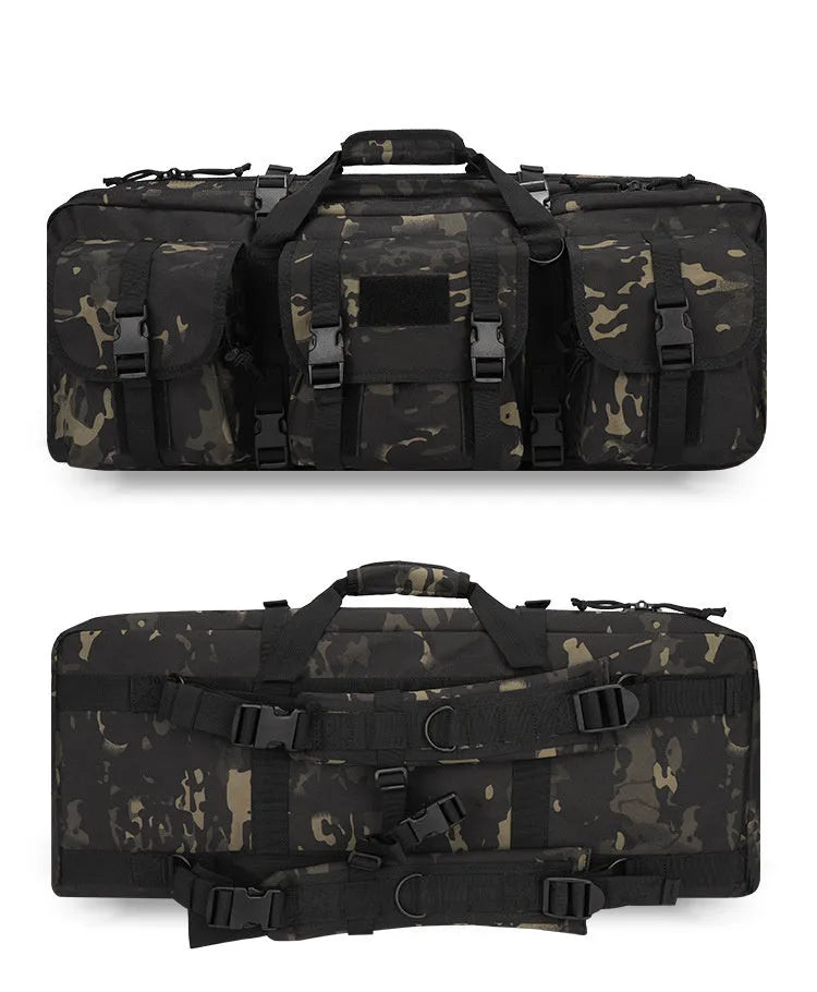 Multi-functional 28-inch polyester tactical fishing bag in black CP camouflage
