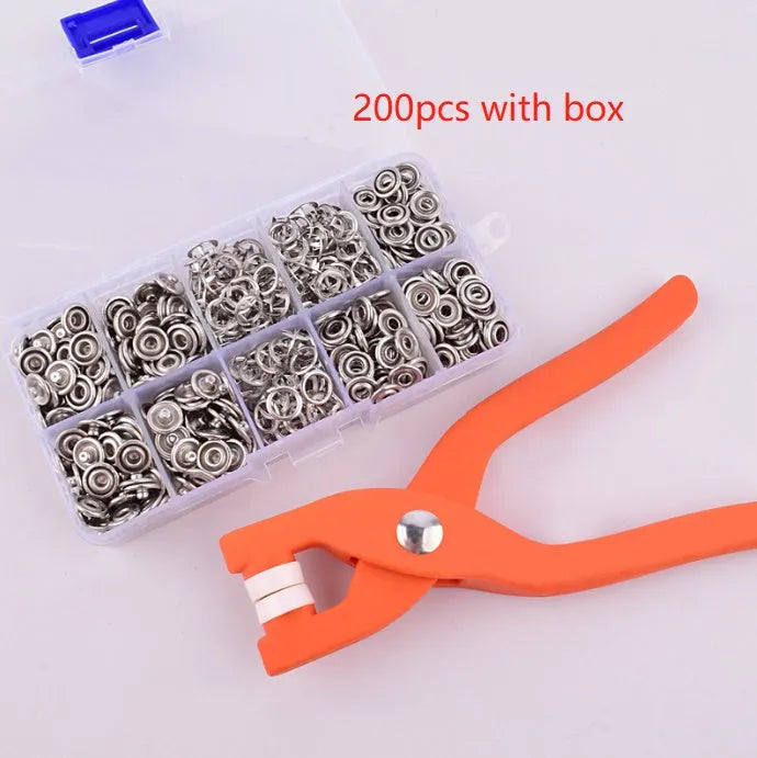 Stainless steel five claw no-sew buttons and pliers tool for clothing repair