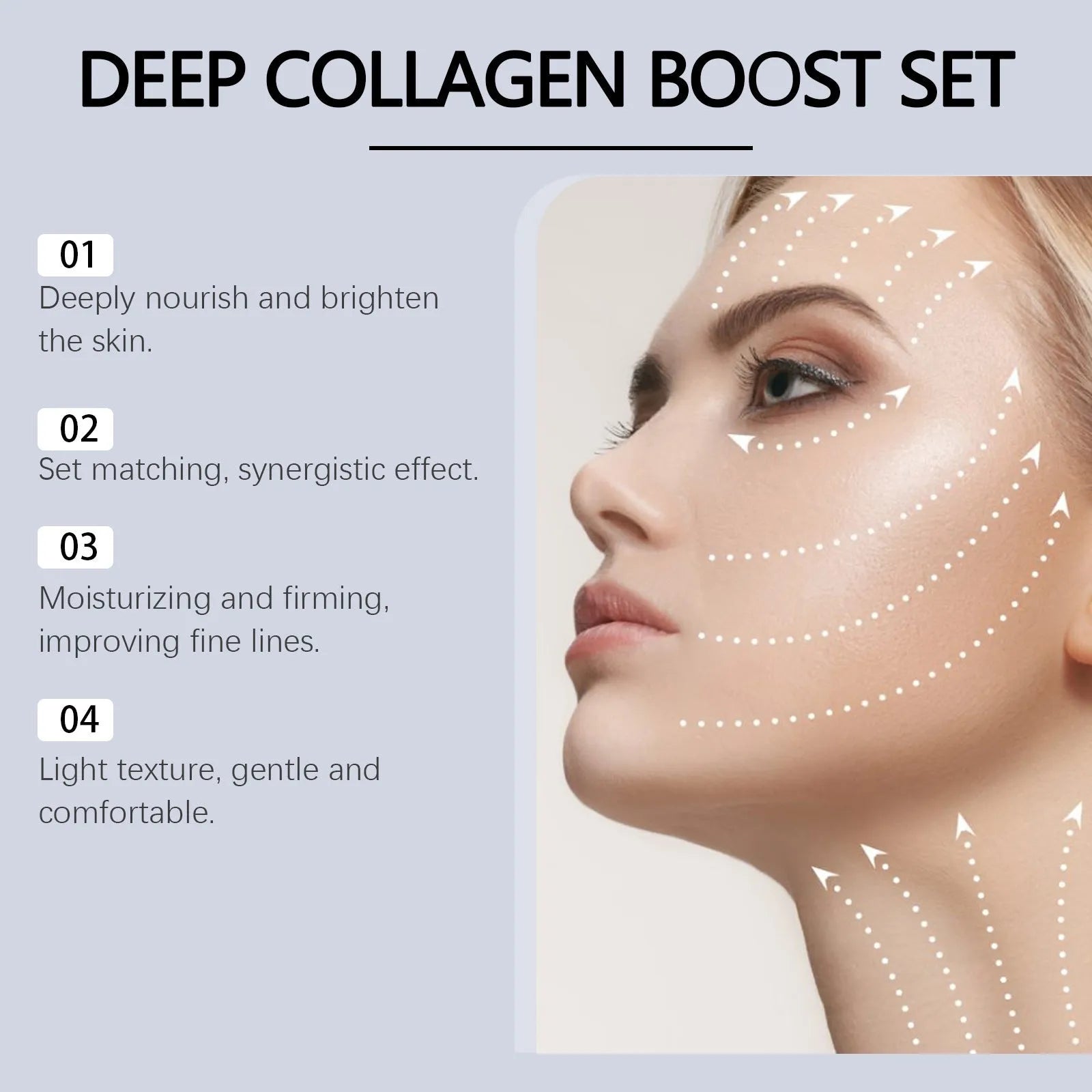 Collagen moisturising skincare set with facial mask and 30ml essence bottle