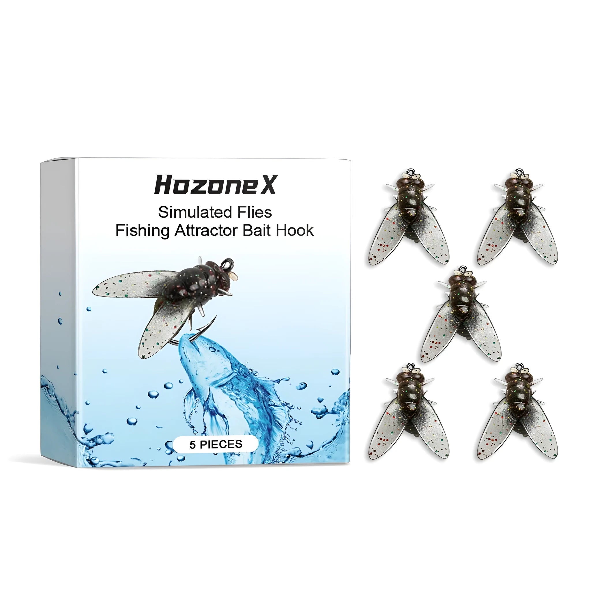 Five 1.5cm TPR and silicone biomimetic insect soft fishing baits in tackle box