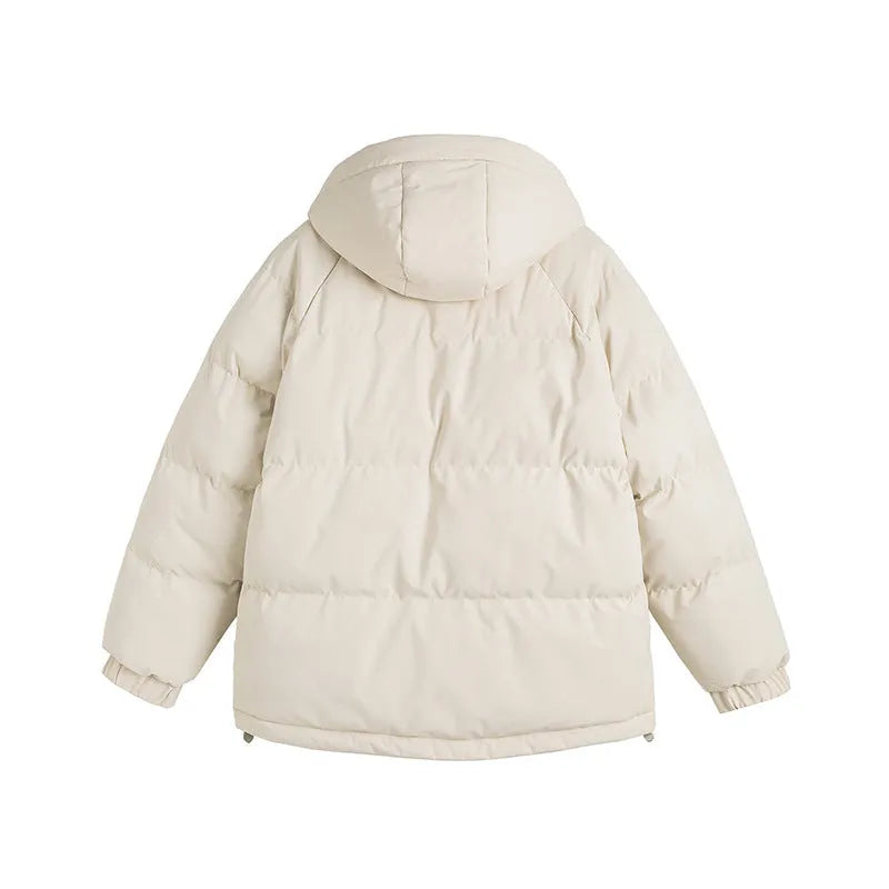 Loose winter cotton coat in solid colour with side seam pockets and cardigan styling