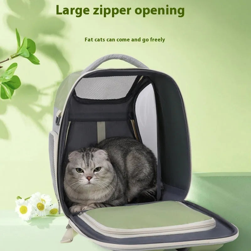 Expandable outdoor pet bag cat backpack portable carrier PVC Oxford contrast colour beige extended