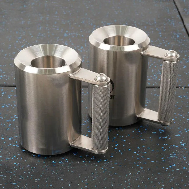 Silver stainless steel dumbbell cup with a solid 8kg cast iron weight for home workouts.