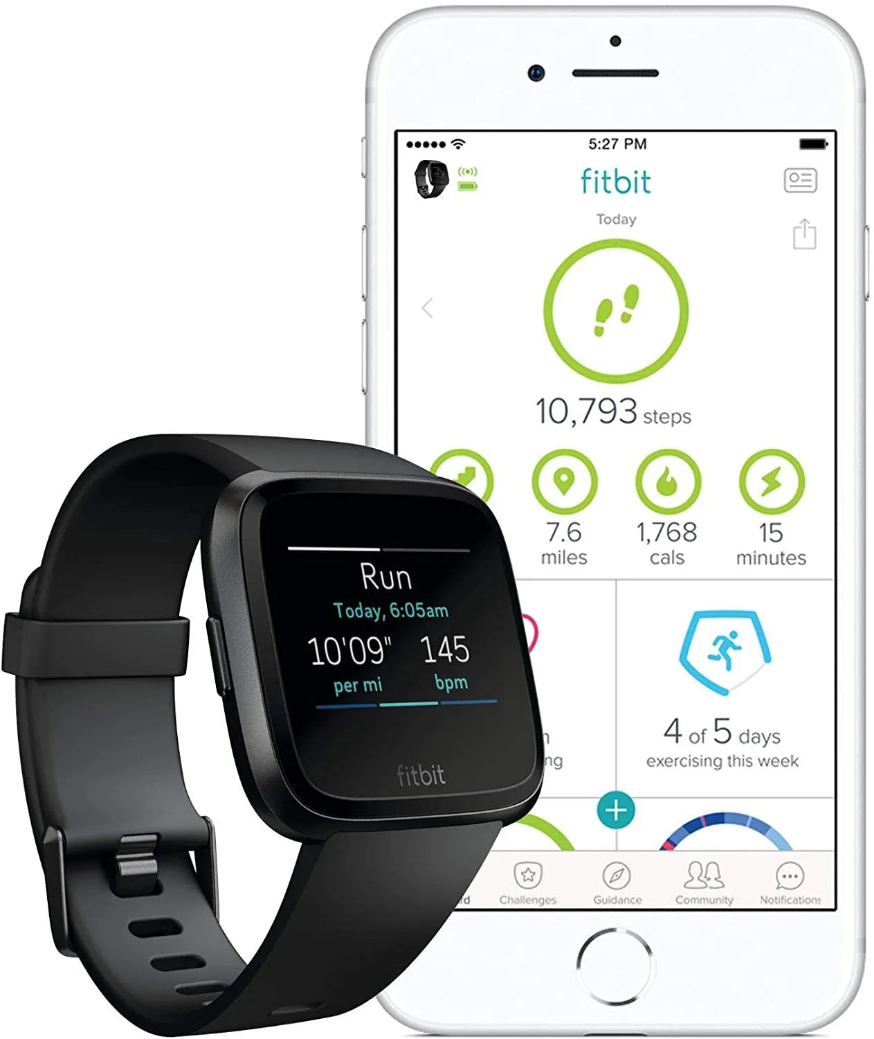 Black smart watch with silicone strap showing heart rate monitoring on its 1.4 inch screen