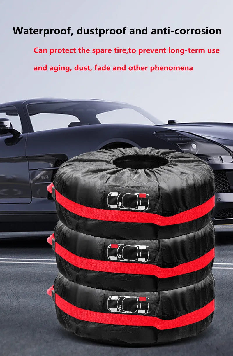 Oxford Cloth 210D car tyre protective cover set of 4 in black belt style, S size 66cm diameter