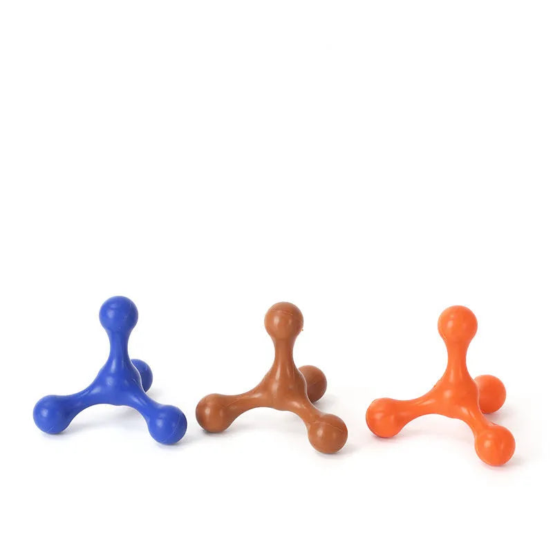 Silicone three-legged chew toy for small medium dogs in various colours