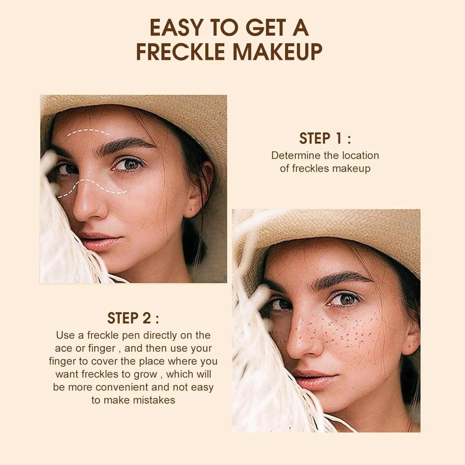 Dark brown waterproof freckle pen with precision tip for natural-looking makeup application.