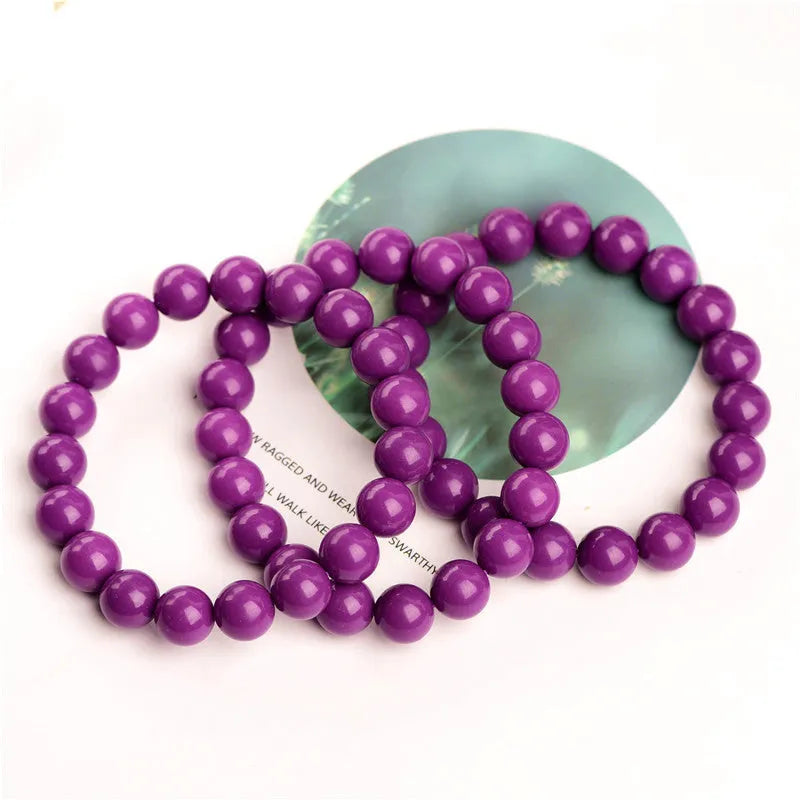 Jiuya polished purple mica crystal bracelet showing single circle beads, available in three size choices.