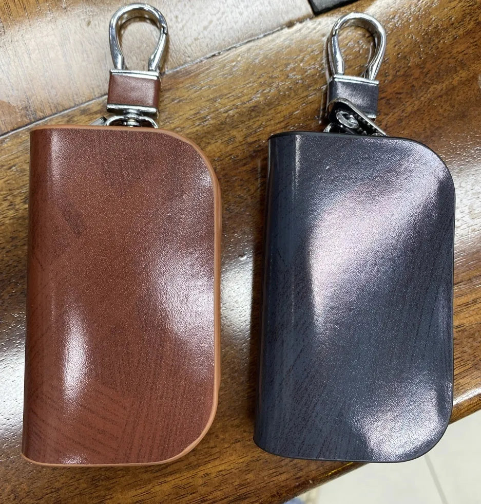 Genuine leather car key case with frosted finish in black and brown colour options