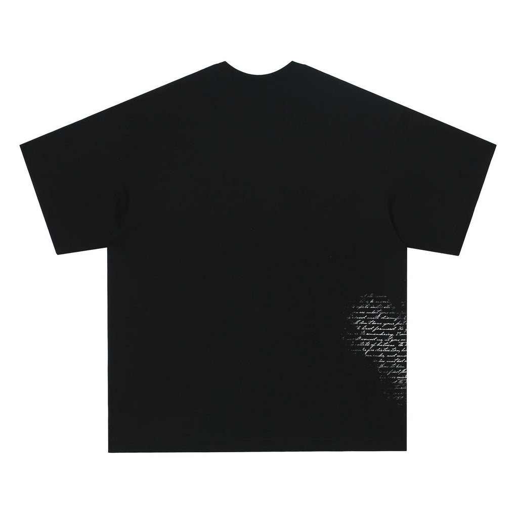 White and black retro hip hop cotton T-shirt with letter pattern, short sleeves