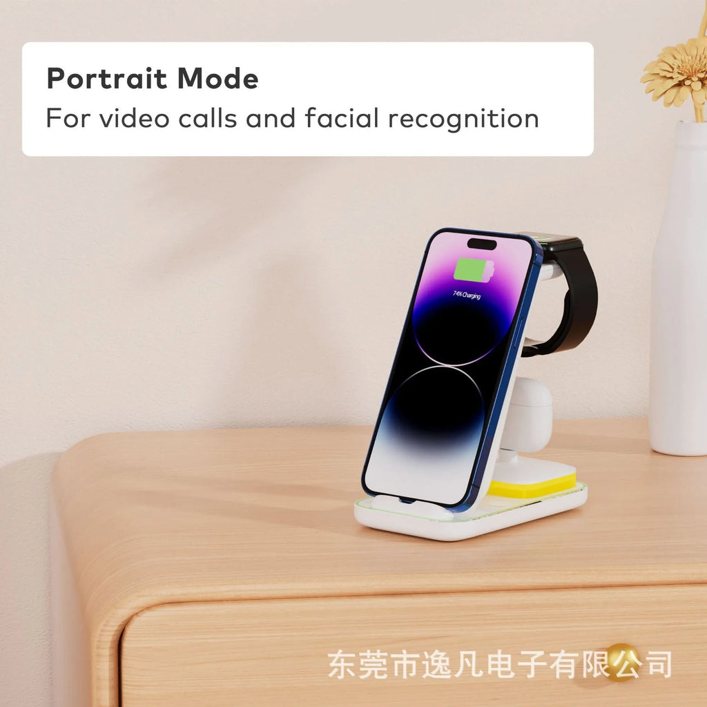 Black vertical wireless charger charging smartphone