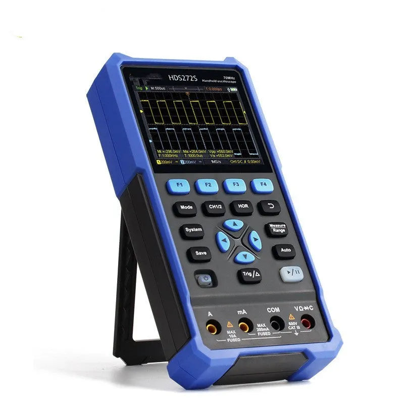 Owon HDS272 handheld digital oscilloscope with probes and accessories for automotive diagnostics