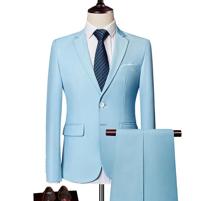 Men's Business Casual Suit Two-Piece Set in Polyester with Loose Fit Available in Multiple Colours and Sizes M-5XL for Spring and Autumn Wear