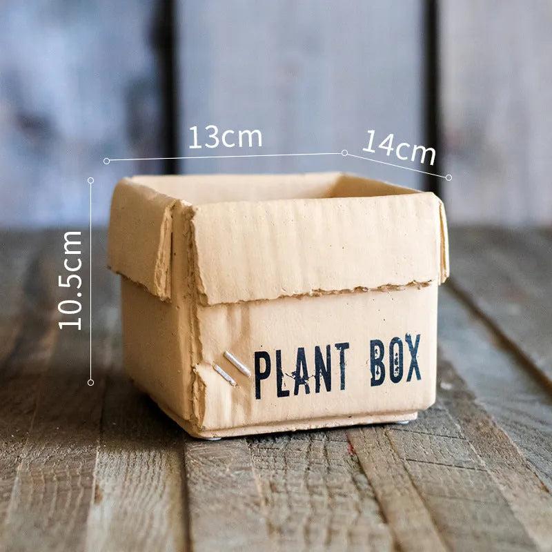 Cement brown paper box flowerpot with bottom drainage hole in Nordic style