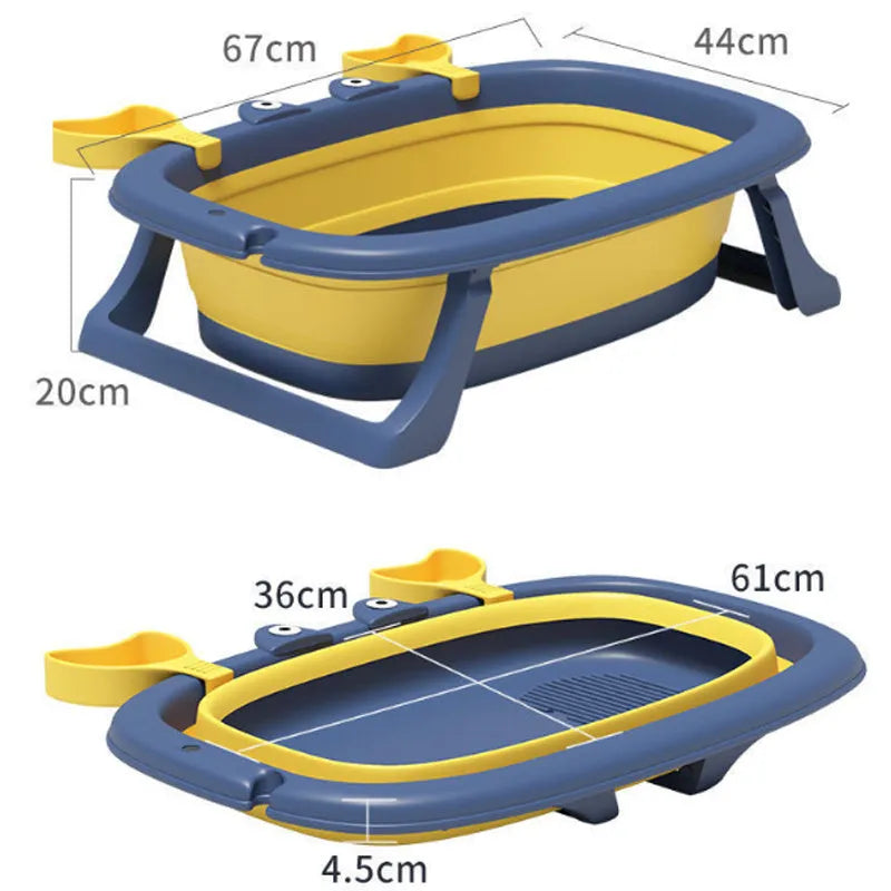 Blue foldable plastic pet tub for small dogs and cats, shown collapsed and open.