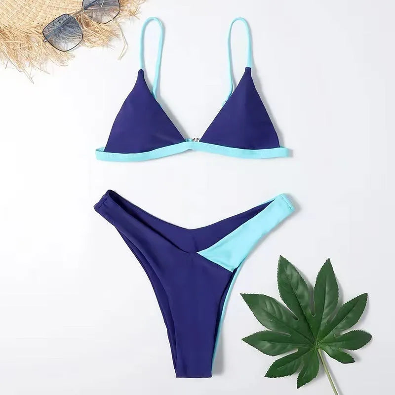 Women's two-piece swimsuit briefs in a pattern, European/American style, made from nylon.