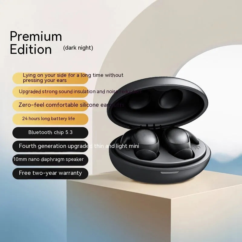 TWS wireless Bluetooth sleep headset in Night Black with in-ear design and PC ABS build