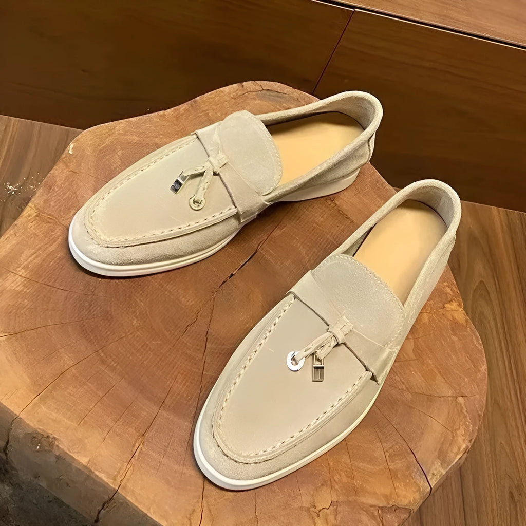 Unisex slip-on loafers with round toe design and decorative stitching in multiple colour options