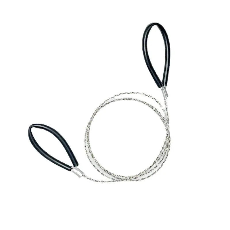 Outdoor survival steel wire saw with leather case in black colour showing 70cm length