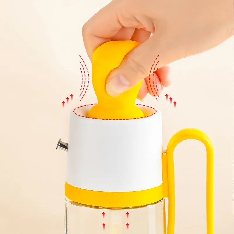 2 in 1 oil dispenser with silicone brush, 550ml soda glass bottle, 304 stainless steel nozzle, yellow green brown