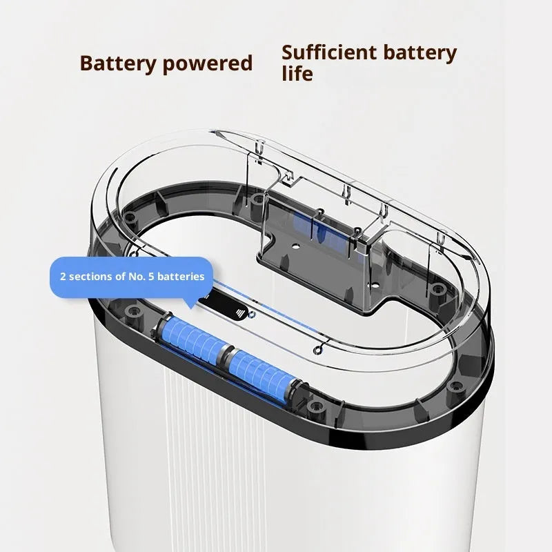 Square smart trash can with lid, waterproof moisture-proof PP bin in black or white battery type