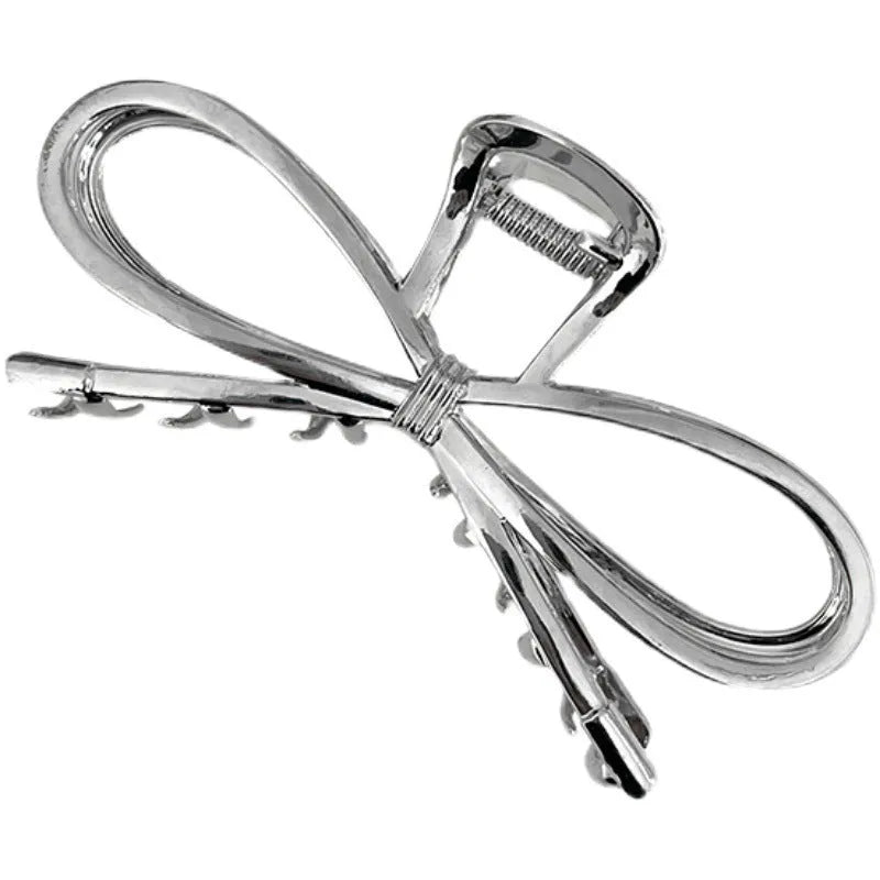 Korean style bow barrette hair clip with alloy grip back in silver or gold colour