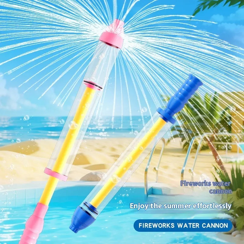 Children's plastic pull-out water gun in pink 48cm length for outdoor summer play