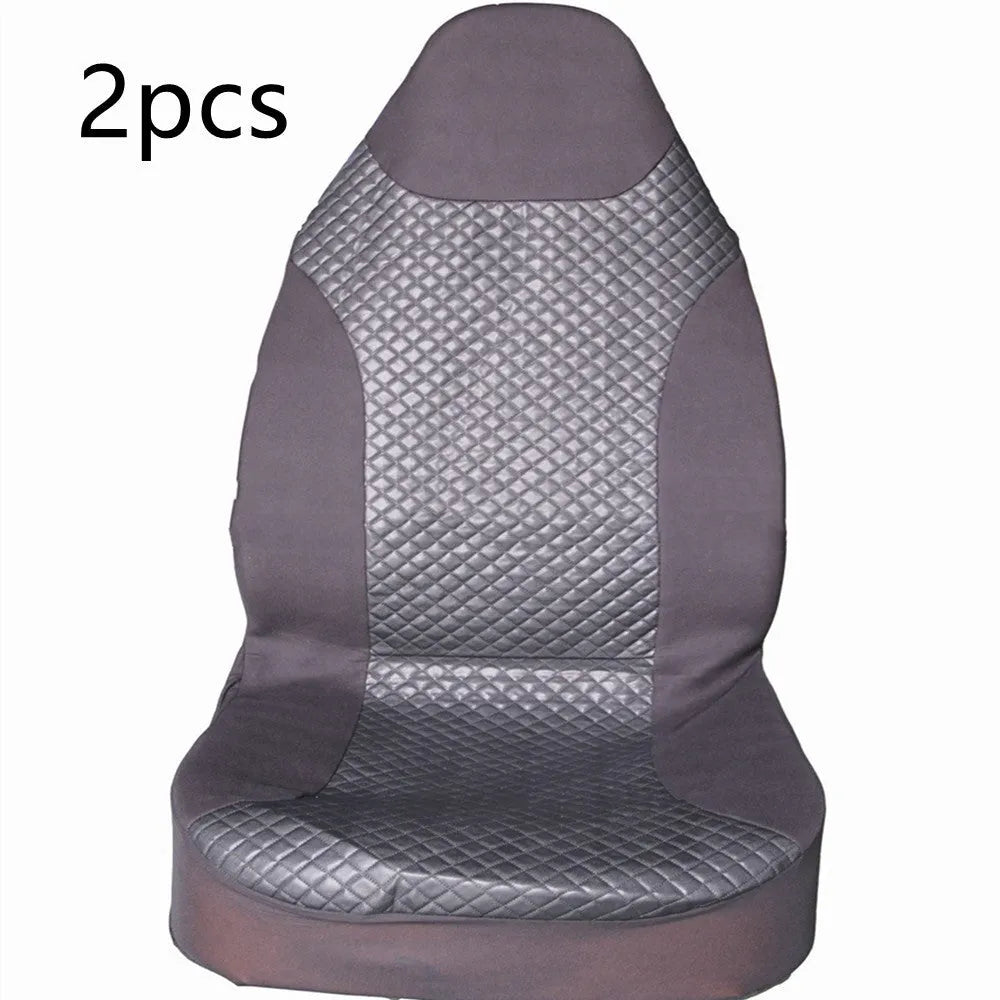 Black quilted polyurethane car seat cover for front seats with plastic attachment hooks