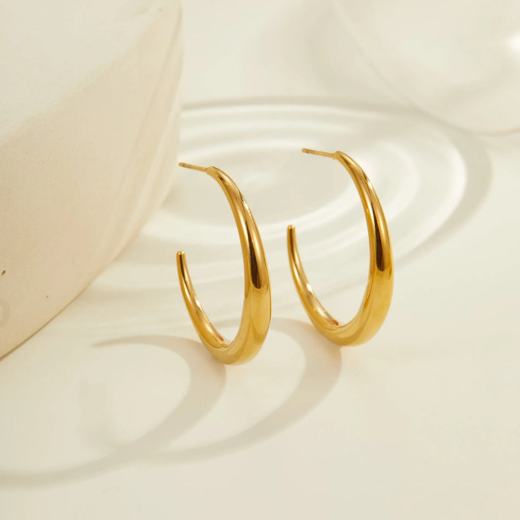 Geometric titanium steel hoop earrings in gold and steel finish options