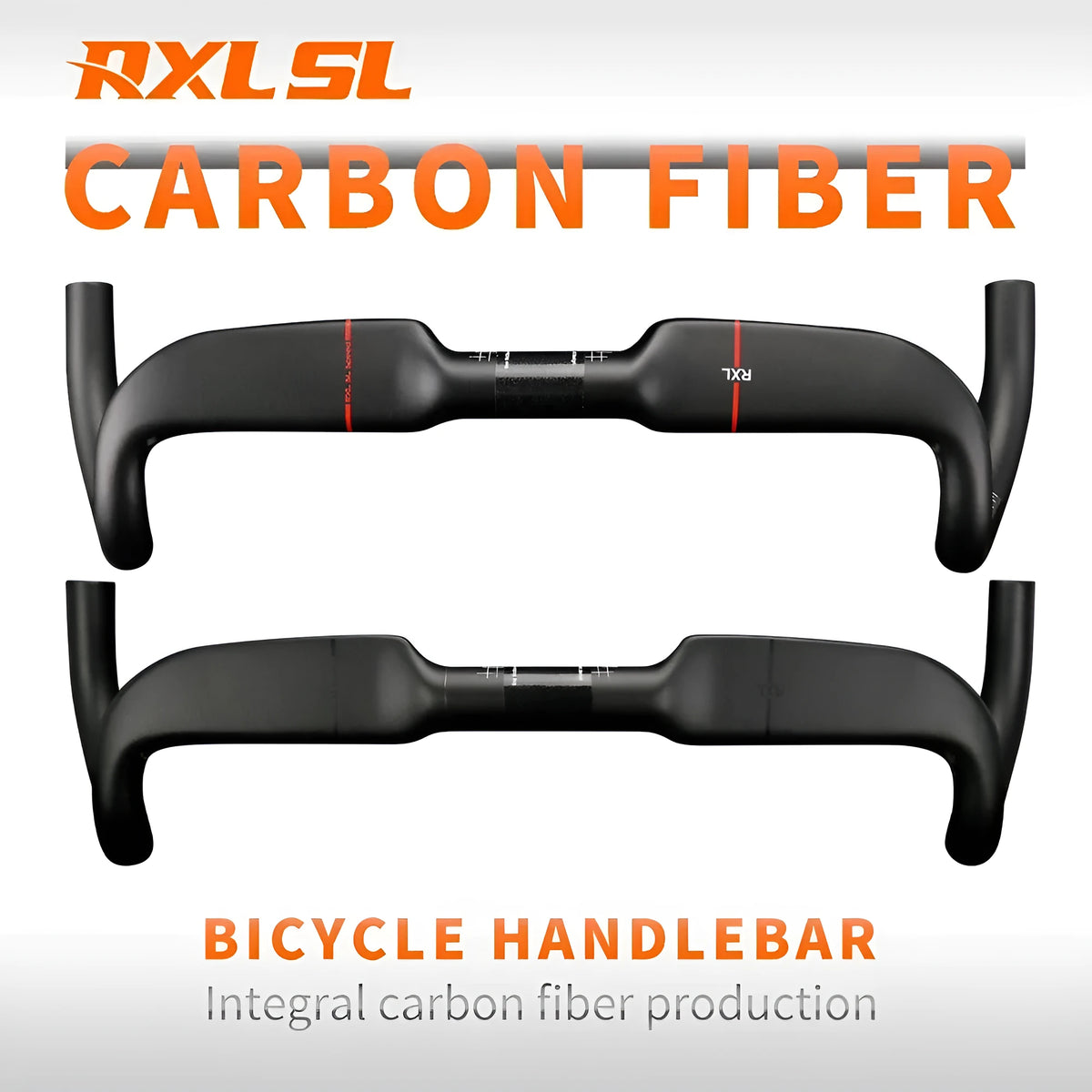 Carbon fibre road bicycle handlebar with double line design shown in red and black colour options.