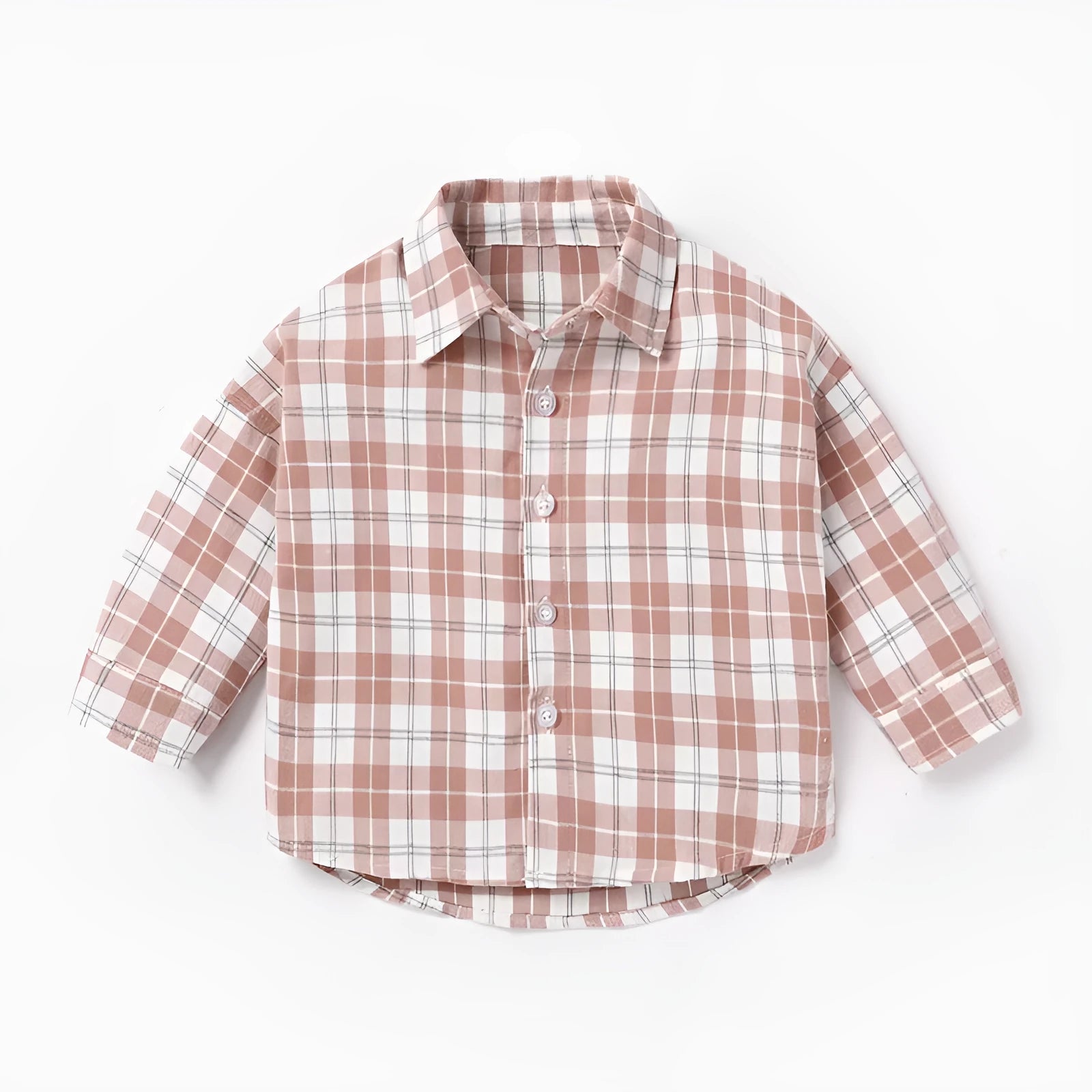 Boys' cotton lattice pattern shirt in khaki, light blue, pink or yellow with animal cartoon prints