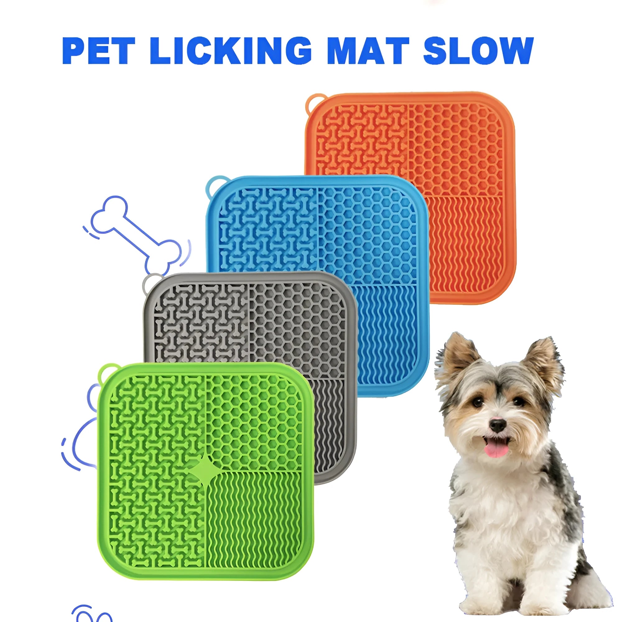Orange red silicone dog lick mat with suction cups on a smooth surface.