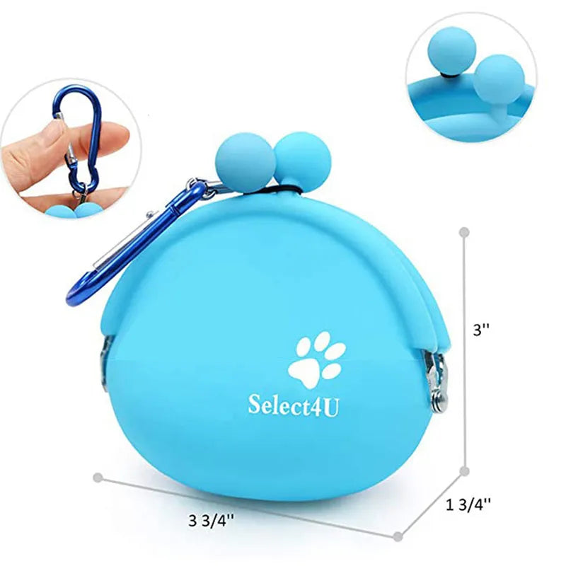 Yellow silicone dog training treat pouch with hook & loop closure showing 9x9.5cm dimensions