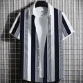 Men's striped short-sleeve linen shirt with 3D printed pattern in solid colour