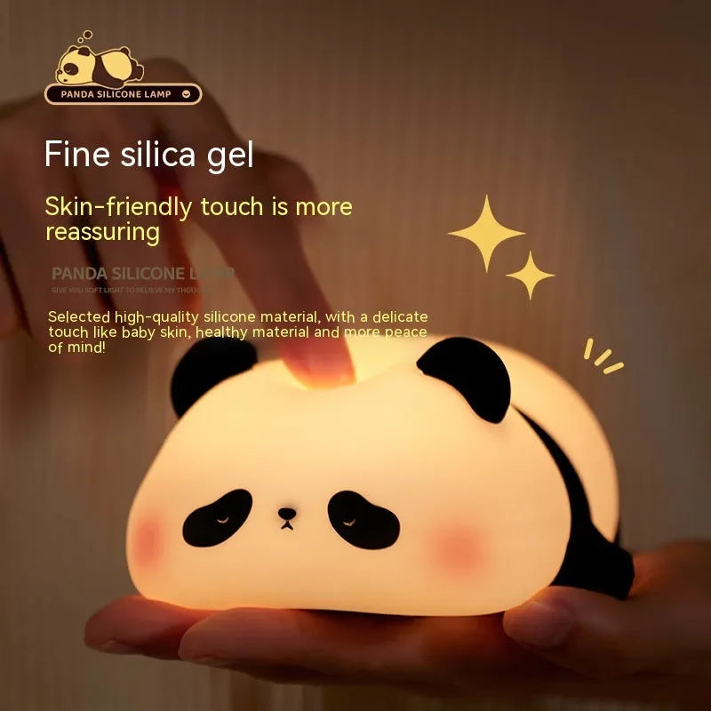 Cartoon panda-shaped night light with warm white glow, measuring 150x130x80mm