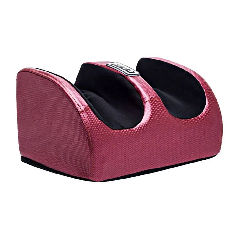 Automatic foot massager machine with remote control on a household floor.