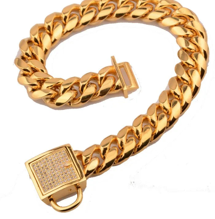 30mm wide gold colour stainless steel encryption chain necklace, 12-32in length options