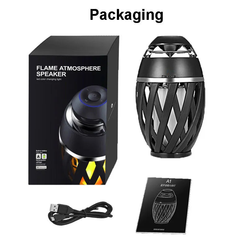 Black flame-shaped Bluetooth speaker box for home decoration with USB charging cable