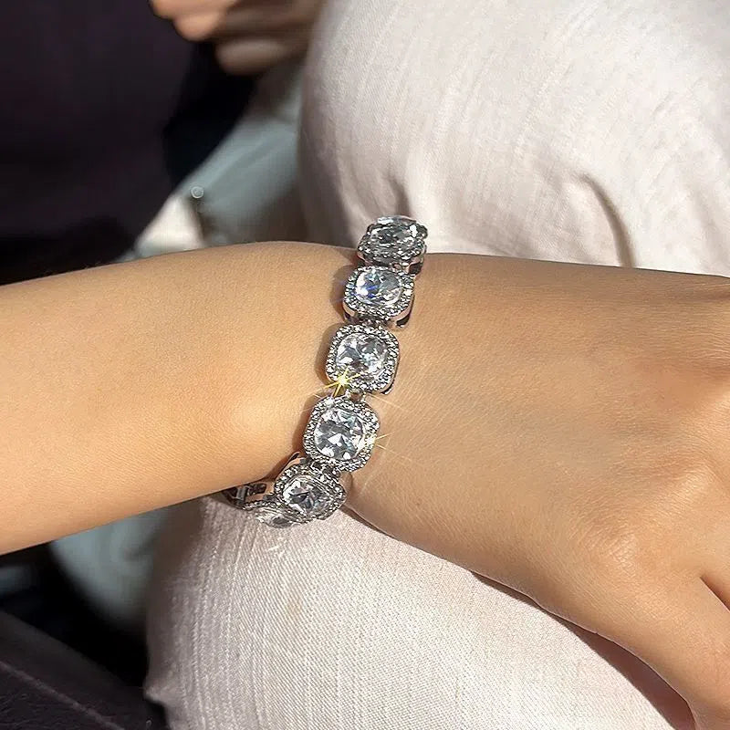 Hip-hop unisex full diamond bracelet alloy geometric JK style 18CM 20CM