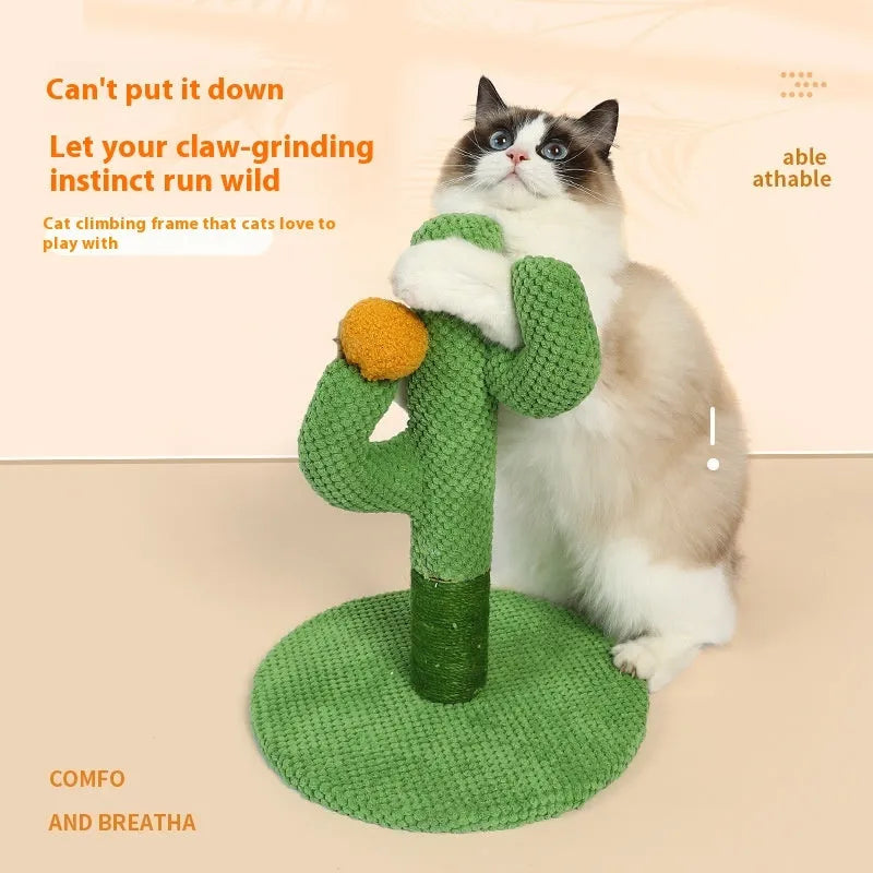 Masson Cactus-shaped cat scratching post and flat coconut tree scratch board on a neutral background.