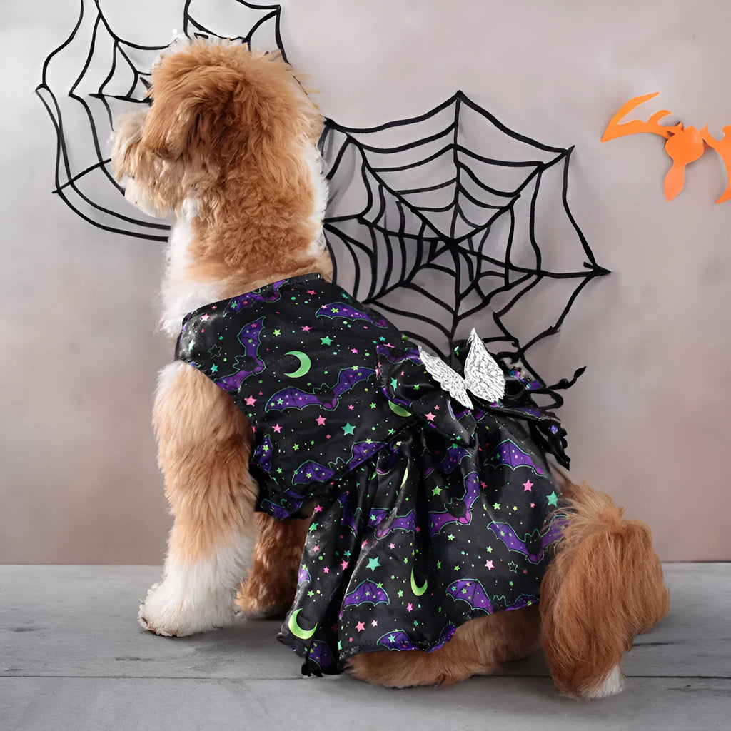 Orange Halloween dog costume with angel wings for medium sized pet