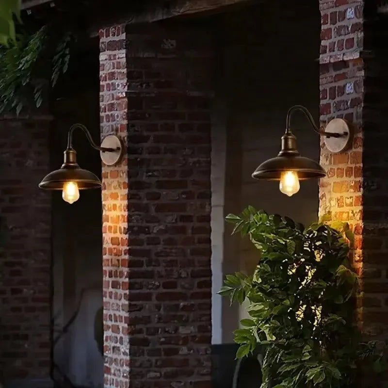 Retro-style villa courtyard wall lamp in silver or copper with right or oblique angle mounting